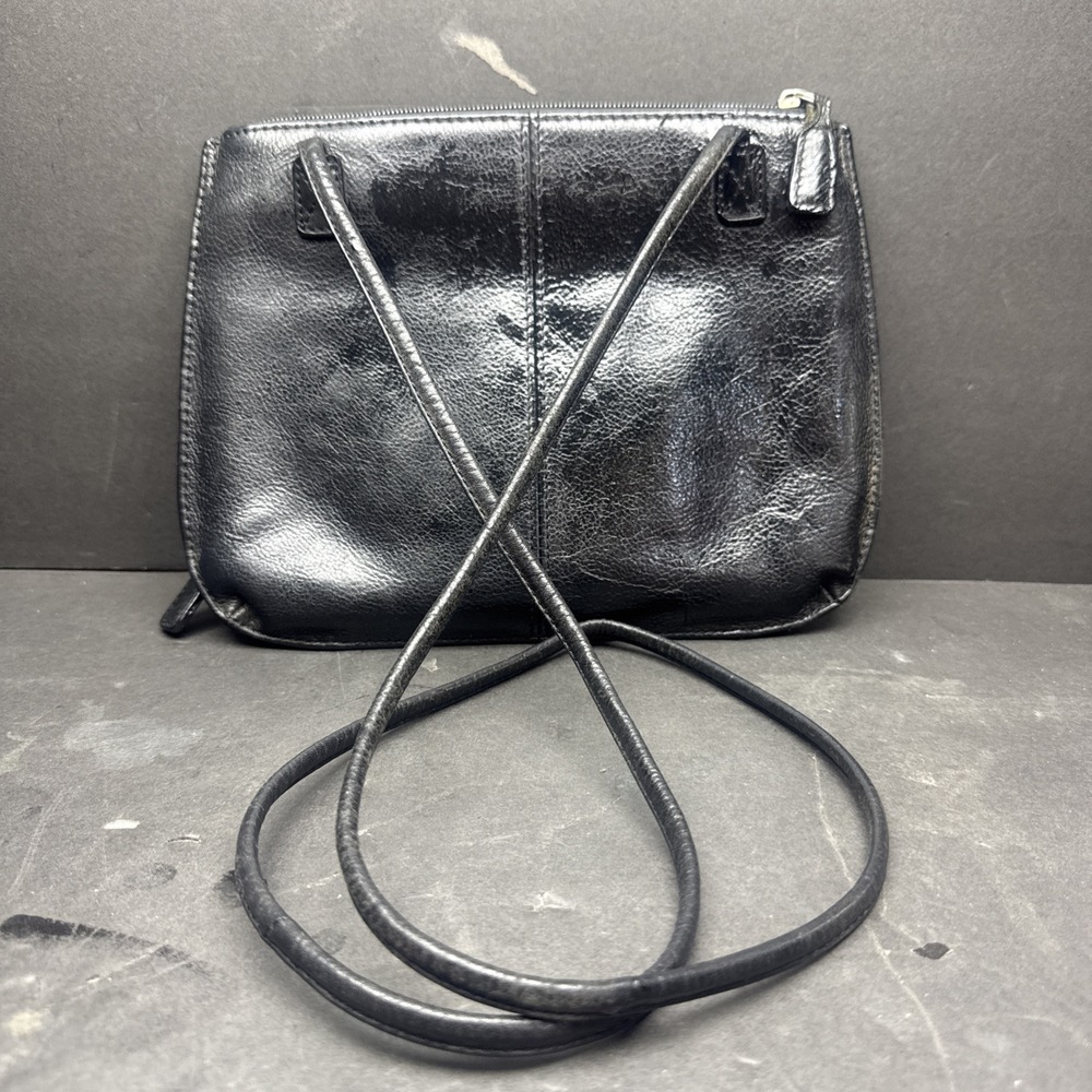 Vintage Fossil Black Pebbled Leather Top Zip Crossbody‎ Shoulder Bag Purse
